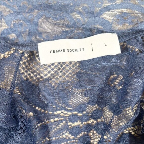 Femme Society Elegant Blue Lace Long Sleeve Top - Picture 3 of 13